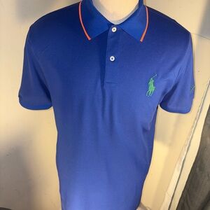 Ralph Lauren Men's Polo Shirt in Blue with Orange Accents with embroidered logo
